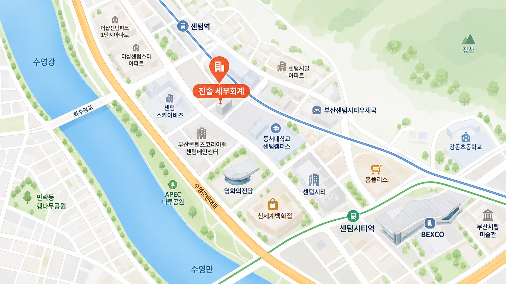 진솔 세무회계 약도 — 부산광역시 해운대구 센텀중앙로 90 큐비e센텀 2310-1호